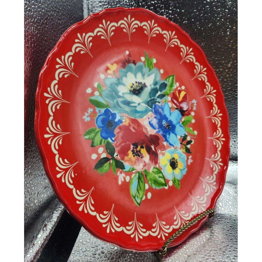 The Pioneer Woman Melody Red Floral Dessert/Salad/Small Plate (Set of 5) 8.5" - Picture 7 of 16